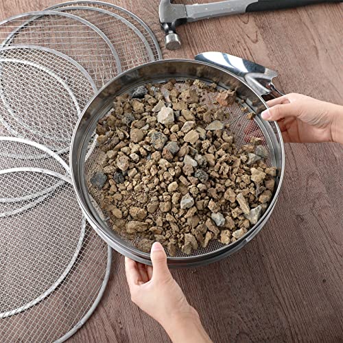 Bonuci 10 Pieces 12 Inch Soil Sieve Stainless Steel Riddle Sieve Set Garden Potting Mix Sieve With 8 Interchangeable Filter Mesh Sizes 2, 3, 5, 6, 7, 9, 10, 12 Mm And Shovel For Garden Soil Supplies #TOP5