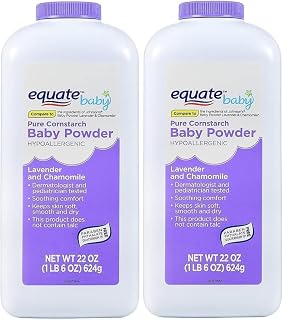 Equate Pure Cornstarch Baby Powder with Lavender & Chamomile - Hypoallergenic Talc-Free 2 Pack for Soft Dry Skin