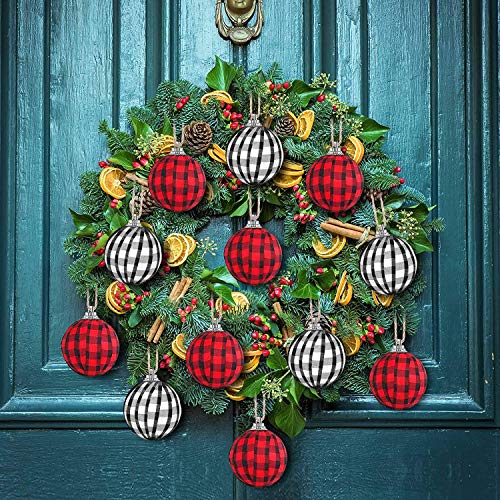 Xueerde 12 Pieces Buffalo Plaid Fabric Ball Christmas Ball Ornaments Shatterproof Christmas Hanging Ornament For Xmas Tree Ornaments And Holiday Party Decoration(2Inch,Red And Black) #TOP1