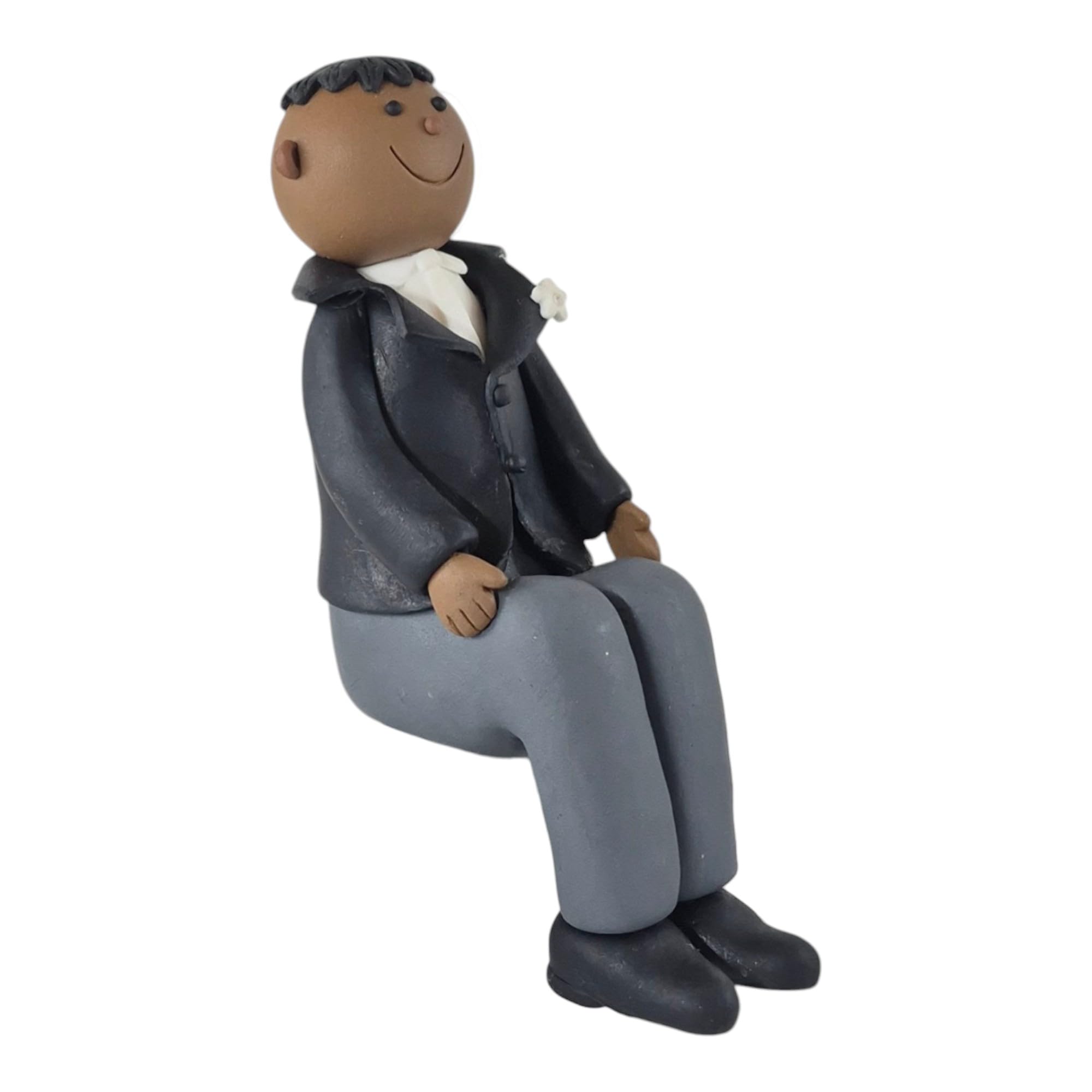 Claydough Bride & Groom Wedding Cake Topper - Mix & Match Hair Colours - Mr & Mr, Mrs & Mrs or Mr & Mrs Couples - 120mm high - Lightweight Wedding Cake Decoration (Groom Black - Seated)