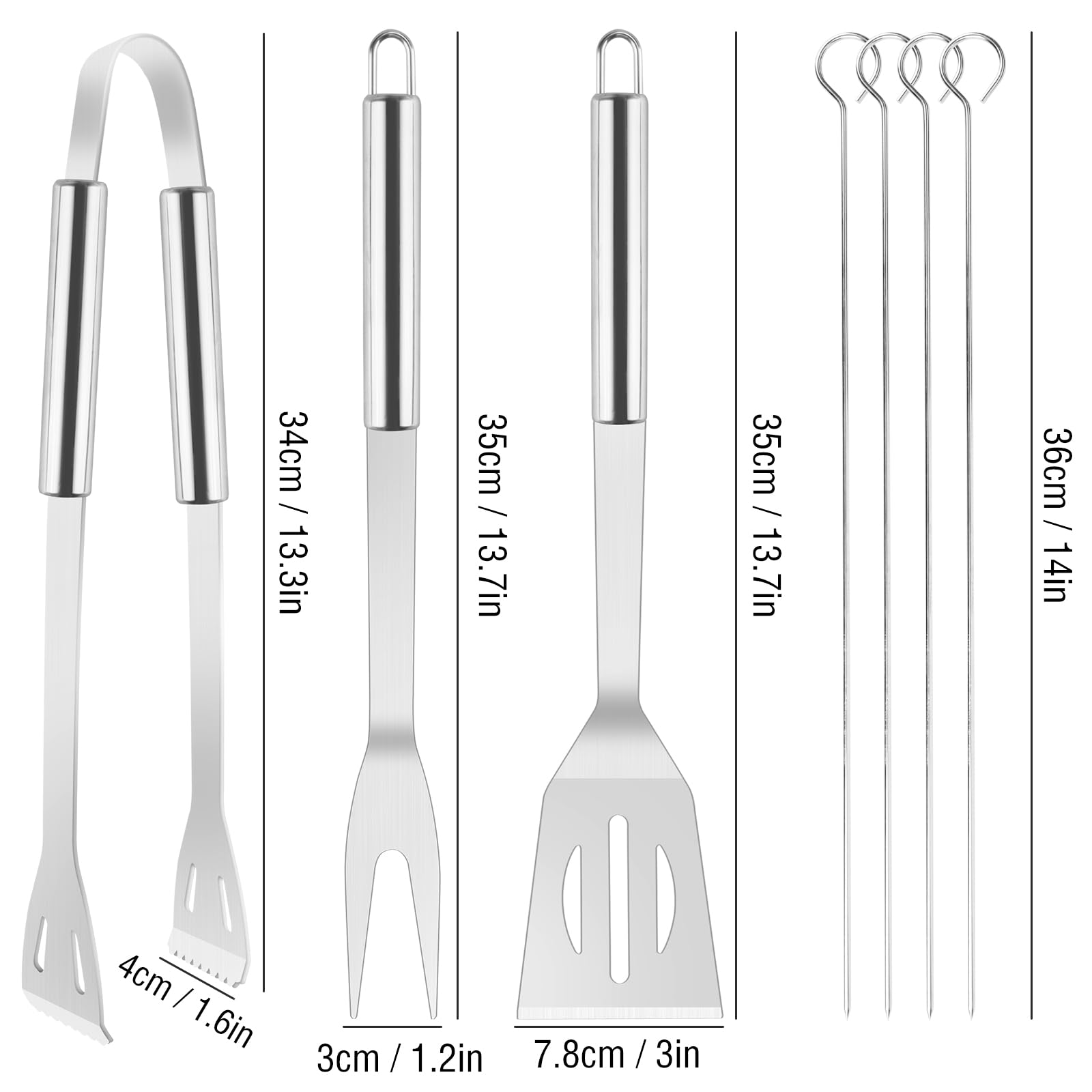 Juego de herramientas para barbacoa, 7 piezas, accesorios para barbacoa, tenedor, pinzas para barbacoa, espátulas, palillos de barbacoa, herramientas de cocina de acero inoxidable con bolsa de