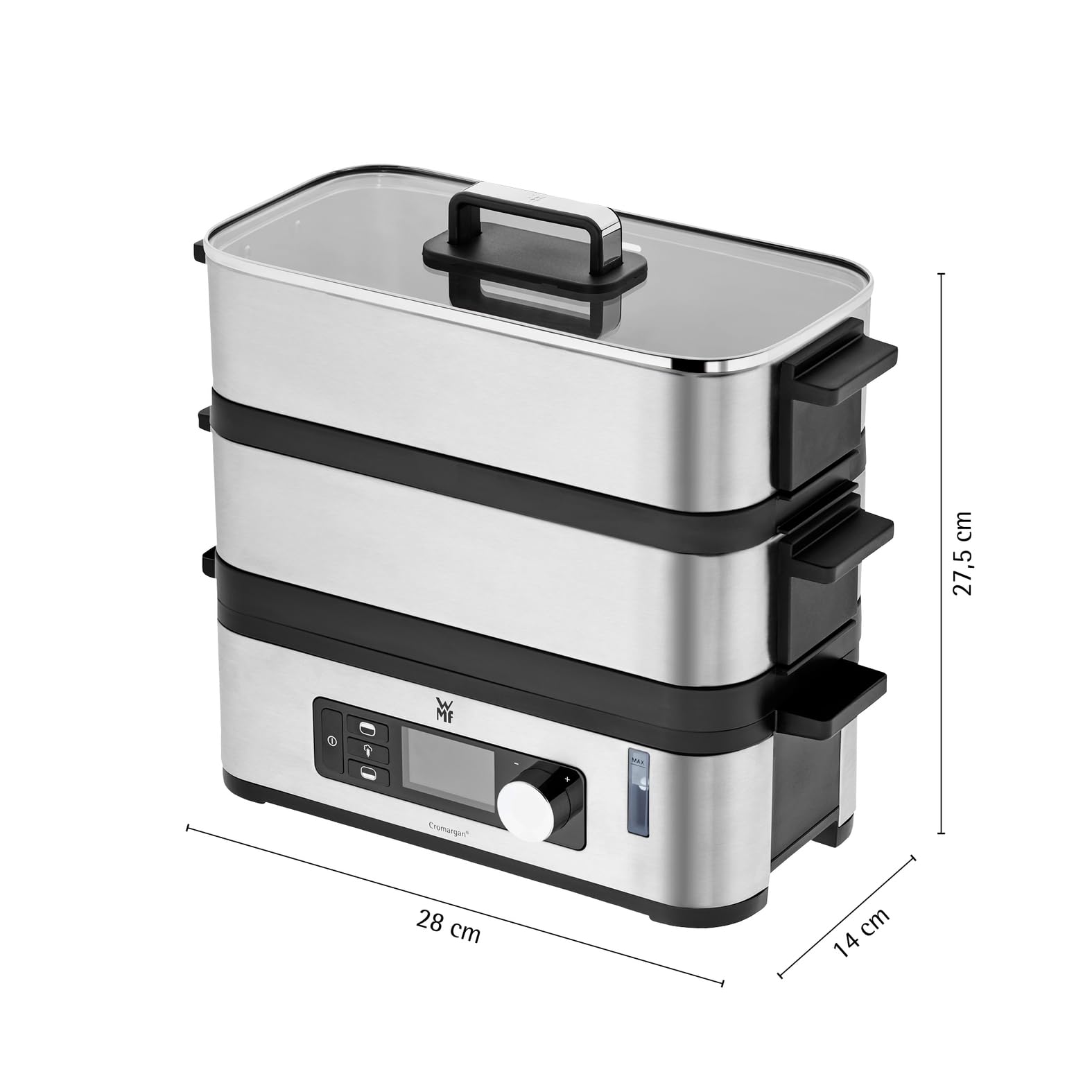 WMF Küchenminis Mini Dampfgarer elektrisch 4,3l, Dampfkocher mit Memory-Funktion, elektrische Dampfgarer, Warmhaltefunktion, Restlaufzeitanzeige, 2 Garbehälter