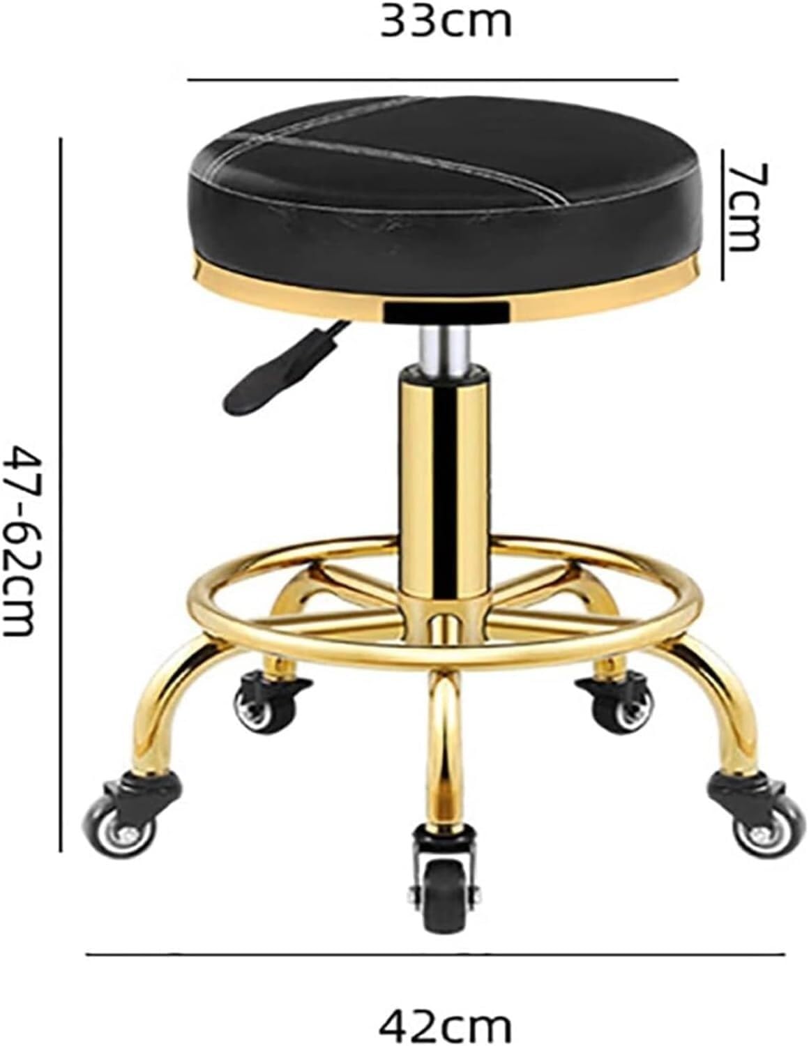 Taburete Giratorio Redondo De PU con Reposapiés,Taburete De Bar Moderno para Salón De Belleza,SPA,Maquillaje,Manicura,Dibujo,Tatuajes,Masajes,Altura Aju(Negro-Talla Única)