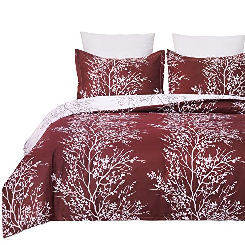 YEPINS Juego de ropa de cama de 135 x 200 cm, diseño de ramas, color rojo y blanco, 2 piezas,...