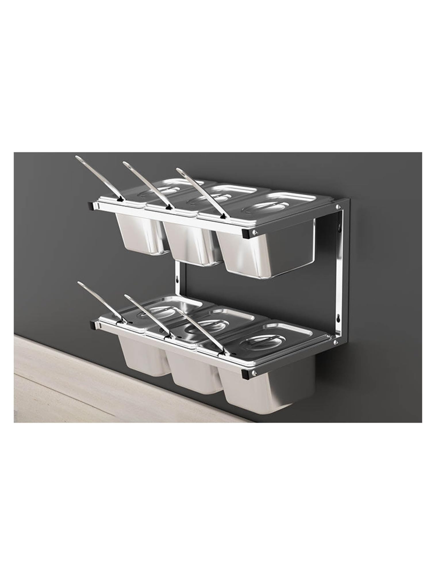 Estante de especias de acero inoxidable montado en la pared, organizador de condimentos de doble fila, almacenamiento de 6/8/10 compartimentos para especias, condimentos y coberturas