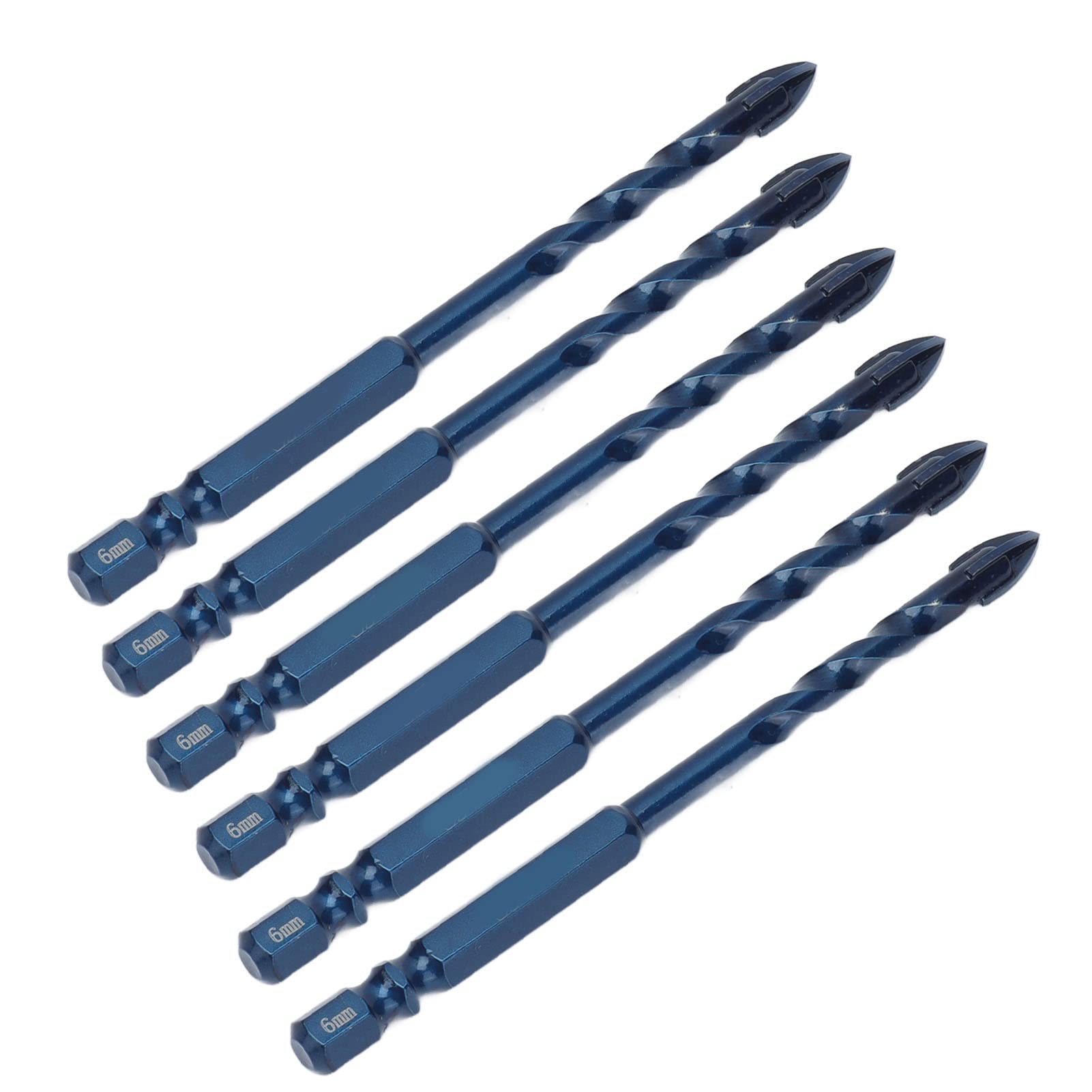 10Pcs Cemented Carbide Drill Bit Set, Cross Spearhead Bits with 1/4in Hex Shank for Glass, Ceramic Tile, Mirror, Wood, Porcelain (6mm hole diameter)