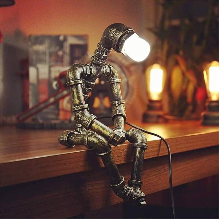 GQZGGXX Steampunk Table Lamp, Creative Robot Style Table