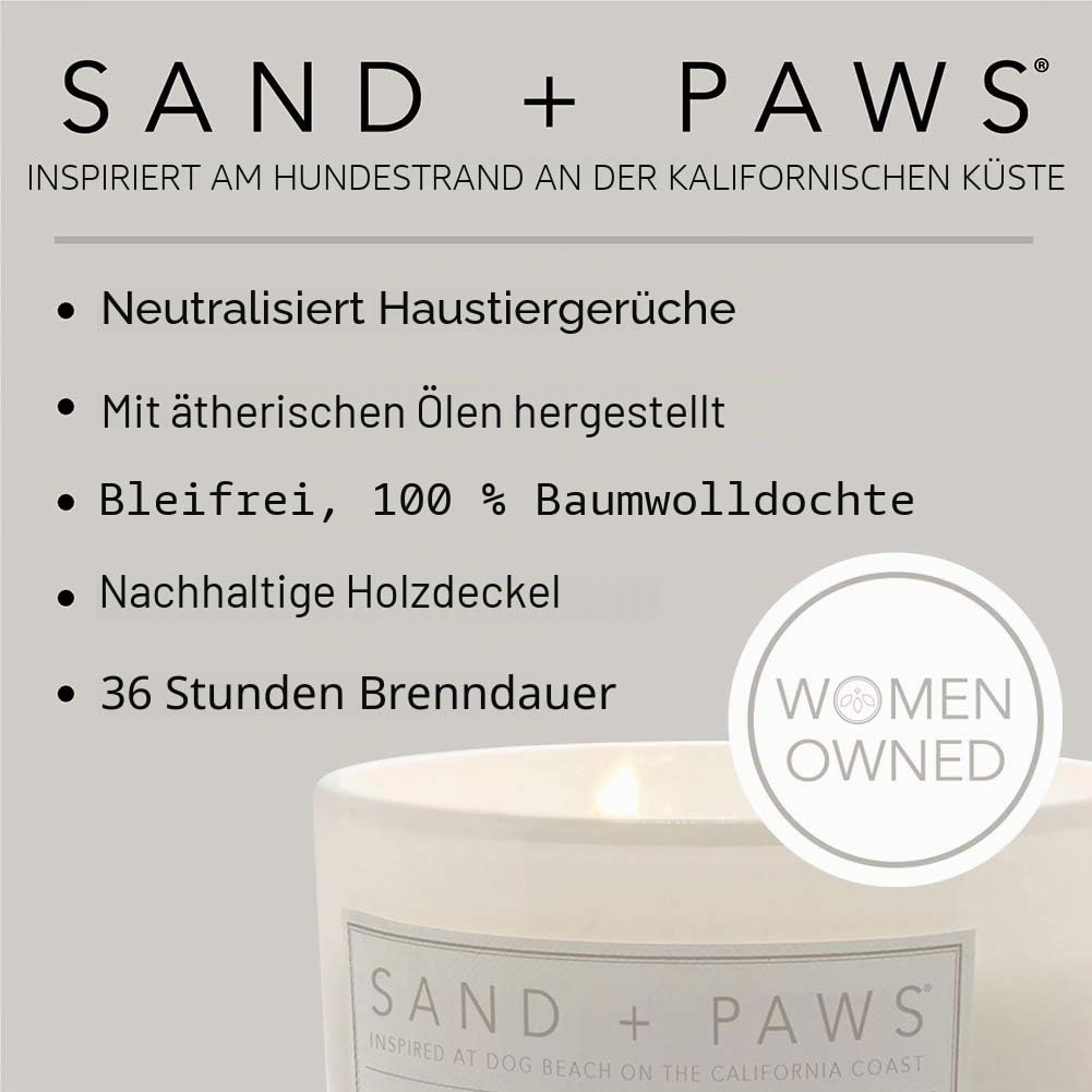 Sand + Paws Duftkerze – California Beach Houses – Luxuriöse Lufterfrischungskerzen neutralisieren Haustiergerüche und verbessern die Wohnkultur, 100 % Baumwolle, bleifreie Dochte, 340 g