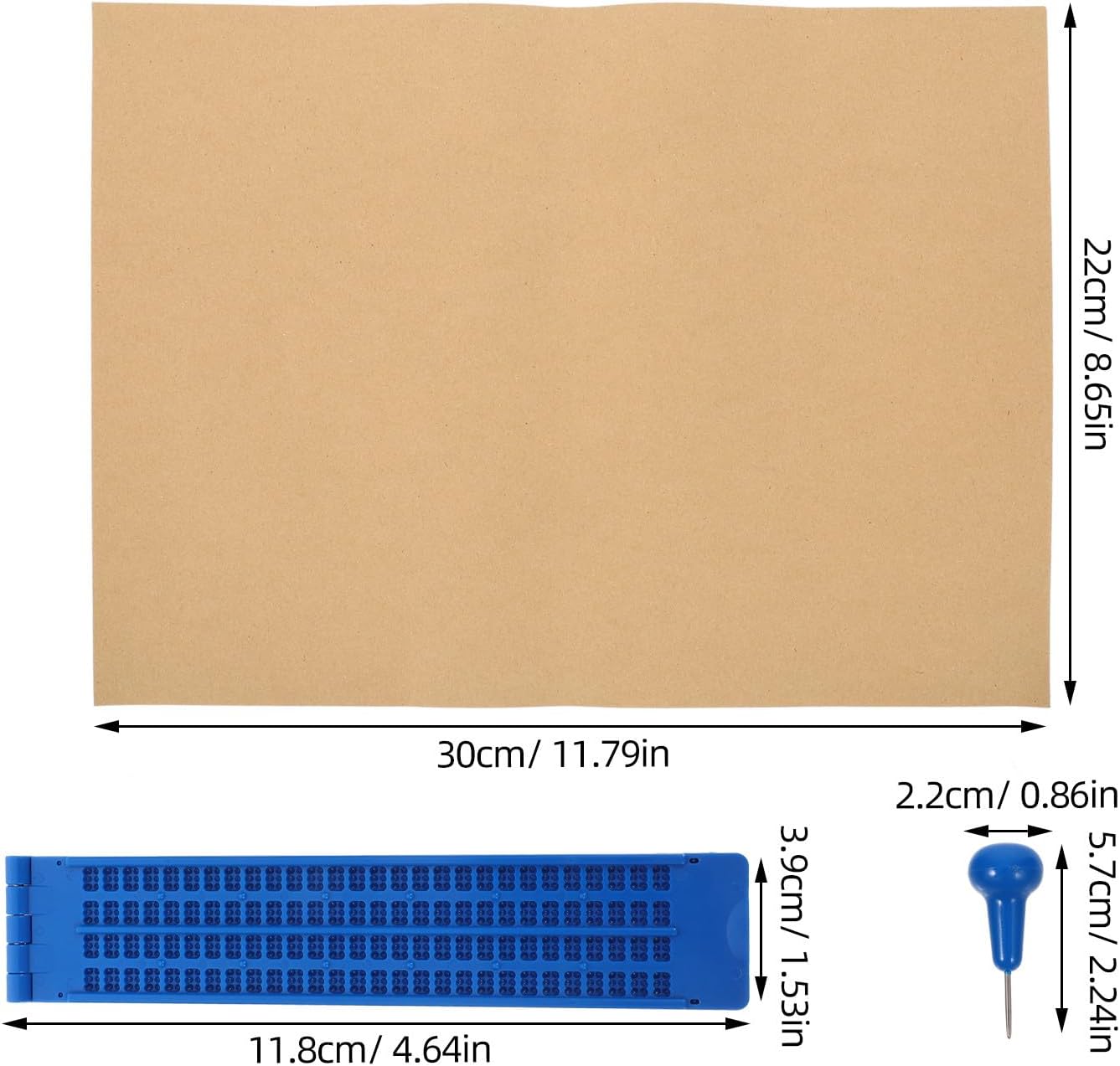 Braille Writing Board and Stylus Kit 27-line 30-Cell with 1 Pen and 3 Practice Sheets Blue Portable Braille Writing Plate for Blind Learning and Visual Impairment Aid