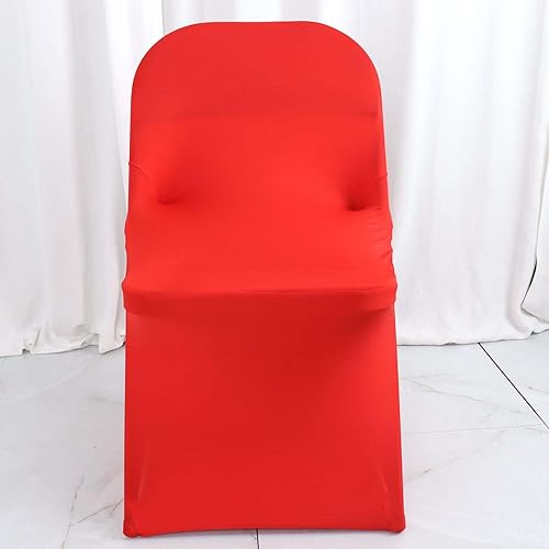 Miniatura 5 de Efavormart - Juego de 1 funda para silla plegable elástica con rosetón de satén rojo para sillas de comedor de fiesta, boda, con bolsillos para los