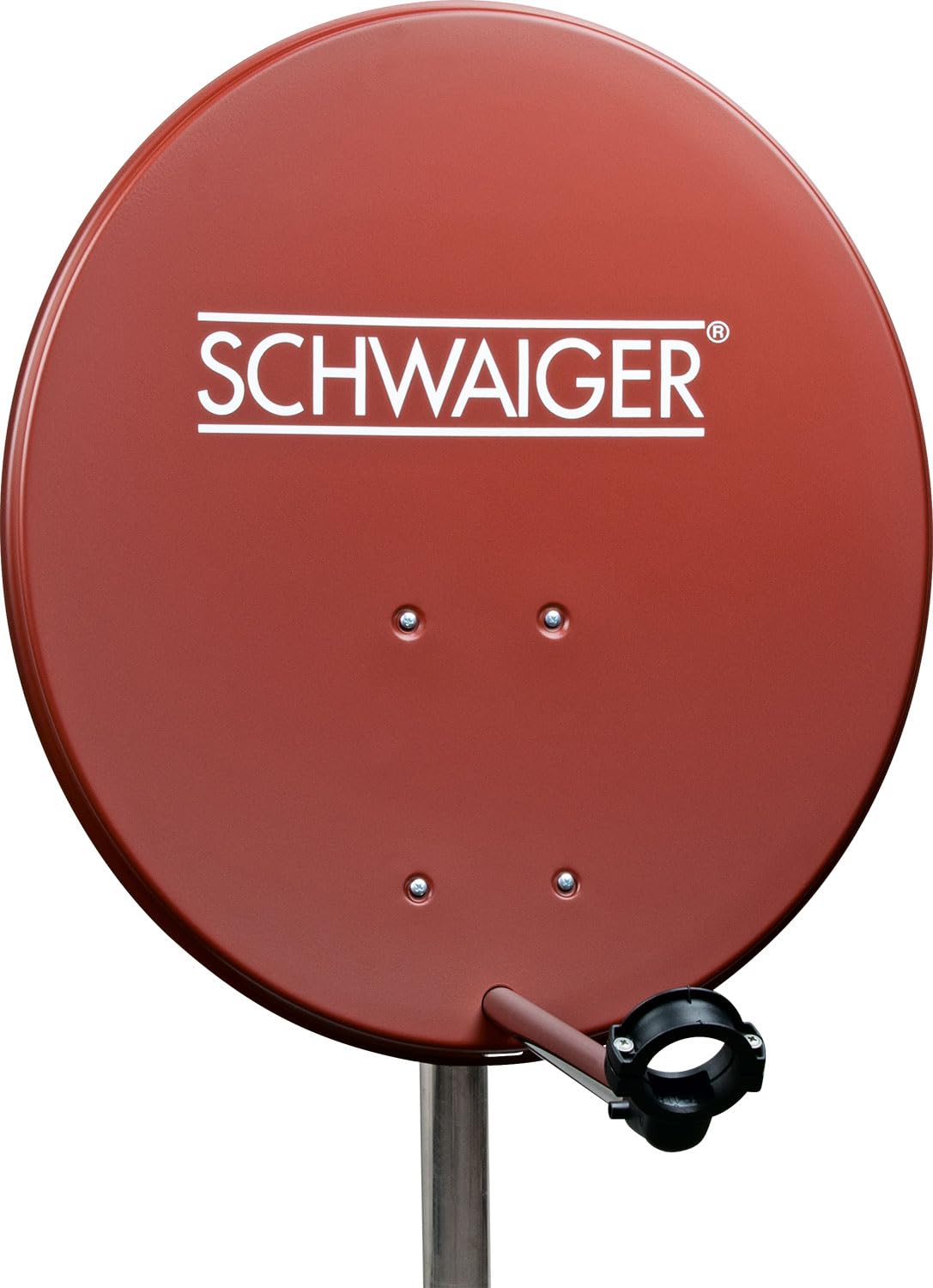 Antena para televisión digital vía satélite Schwaiger 714166 (75 x 85 cm) con brazo de carga LNB y mástil, antracita, espejo de acero – para recepción de DVB-S/S2 en Full HD, 3D y 4K (Ultra HD)