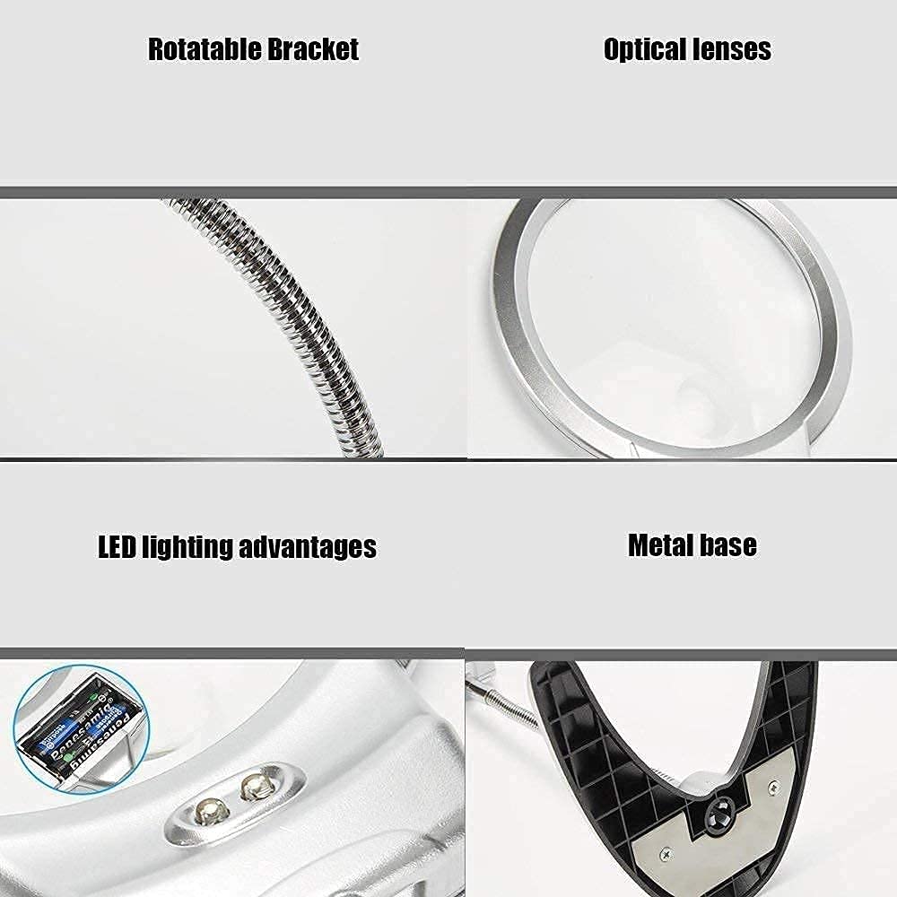 Lupa do czytania bez użycia rąk z 2 diodami LED, 5X 18X HD Lens, podświetlana lupa biurkowa
