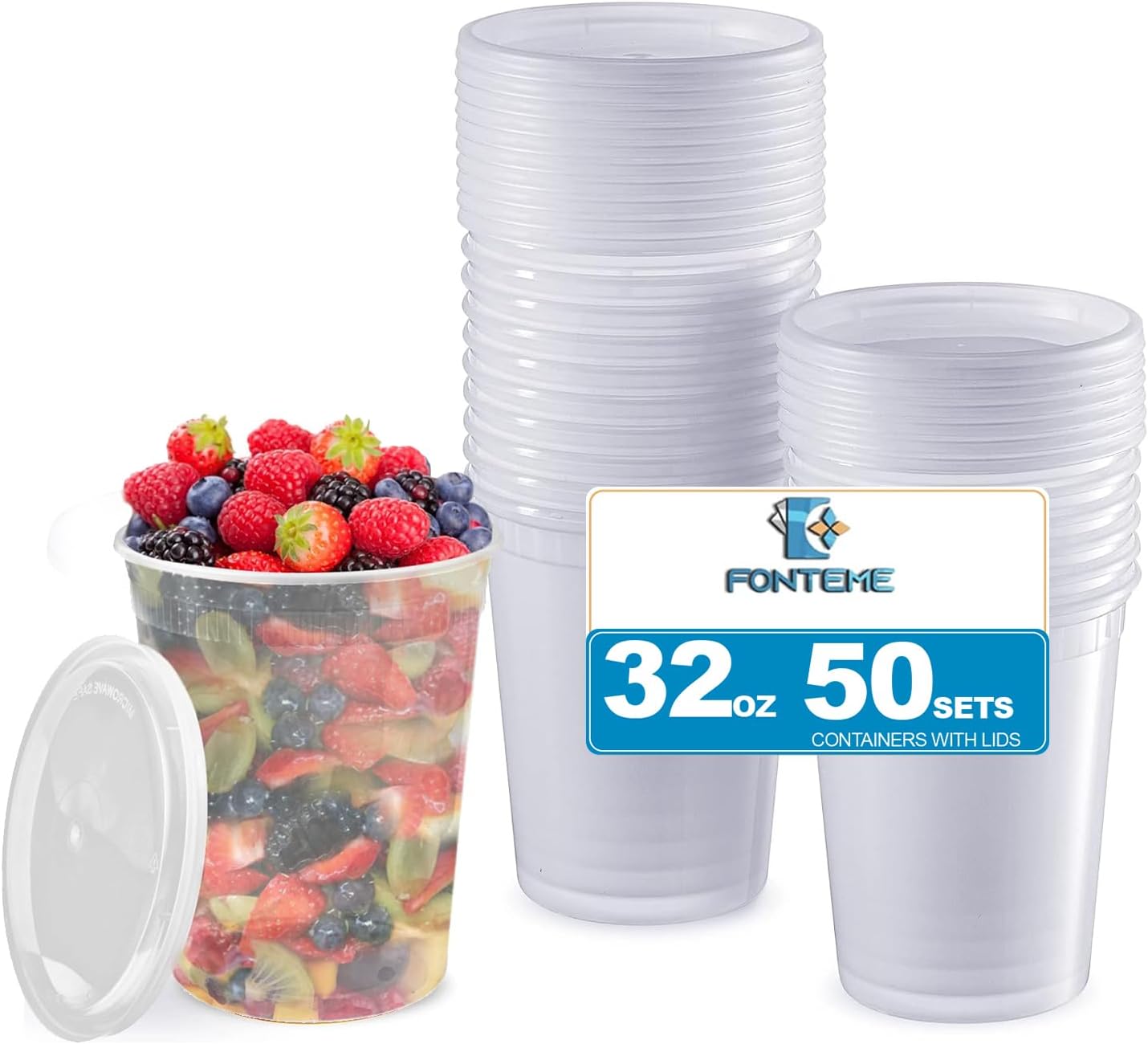 Amazon.com: Fonteme 32 oz Deli Plastic Food Storage Containers with ...