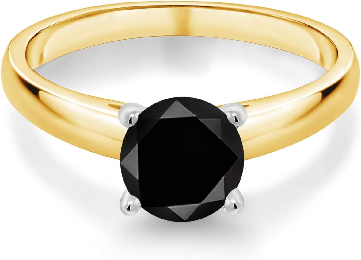 Gem Stone King 10K White and Yellow Gold Gemstone Birthstone Solitaire Engagement Ring for Women | Round 7MM | Wedding Anniversary Promise Two-Tone Gold Ring | Available in Size 5, 6, 7, 8, 9 - Image 2