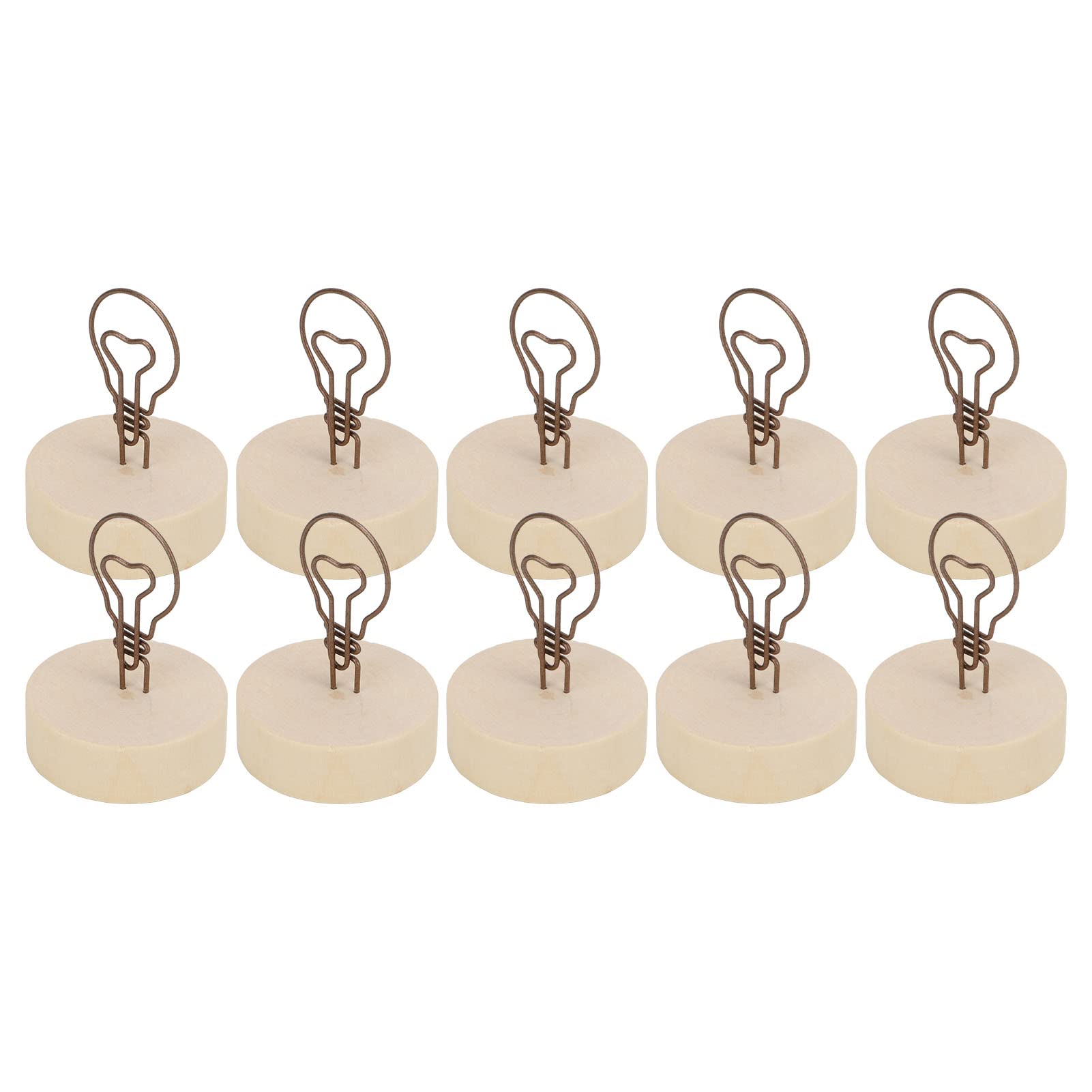 Soporte para tarjetas, 10 unidades, con forma de bombilla, base de madera, clip de notas, simple y bonito adorno de escritorio para fotos y tarjetas, 2.56 pulgadas de alto