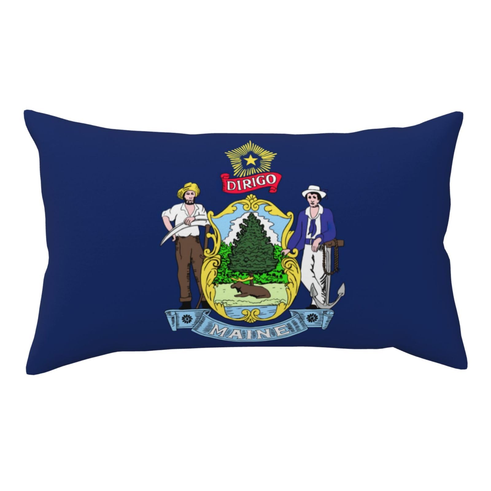 Maine State Flag Double Sided Fluffy Pillow Cover 20x36 Printed Soft Plush Decorative Case for Sofa Living Room