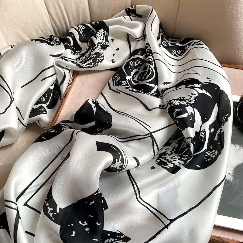 Silk Feeling Long Satin Scarf Fashion Beach Scarf Shawl Check Style Sunscreen Shawls Wraps-Lightweight Pattern - Image 7