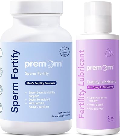 Premom Male Sperm Fortify Capsules - Male Fertility Supplements for Men Personal Fertility Lubricant for Conception 2oz Bundle â€“ Fertility Support for Women and Men