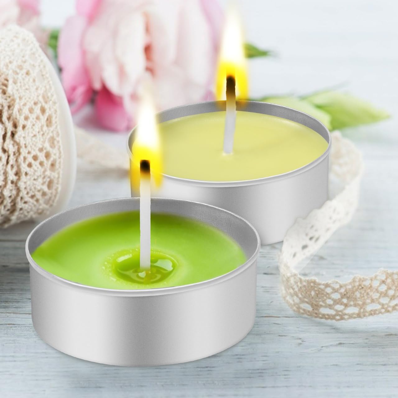 DOITOOL 150 Pcs Aluminum Tea Light Candle Tins with 1.0 Inch Candle Wicks Empty Round Metal Holders for DIY Making Wedding Holiday and Home Decoration