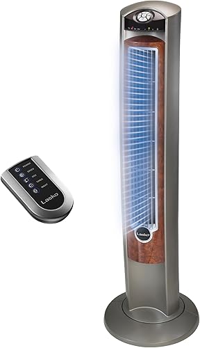 Miniatura 12 de Lasko Ventilador de torre oscilante con control remoto, ventiladores de piso silenciosos para dormitorio, 42 pulgadas, plateado T42951 Grano