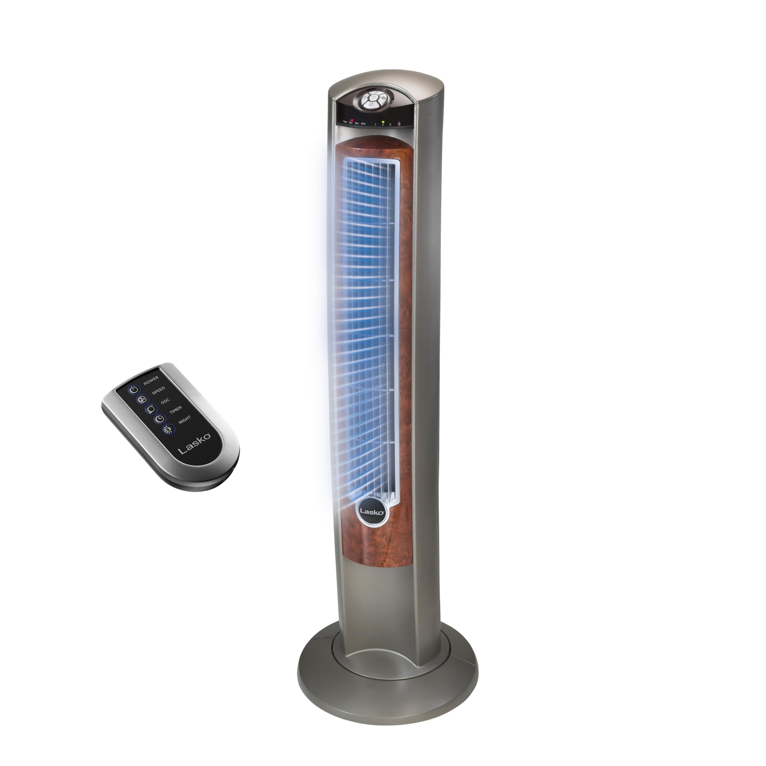 Oscillating Tower Fan with Remote, Quiet Floor Fans for Bedroom, 42", Woodgrain and Grey, T42954
