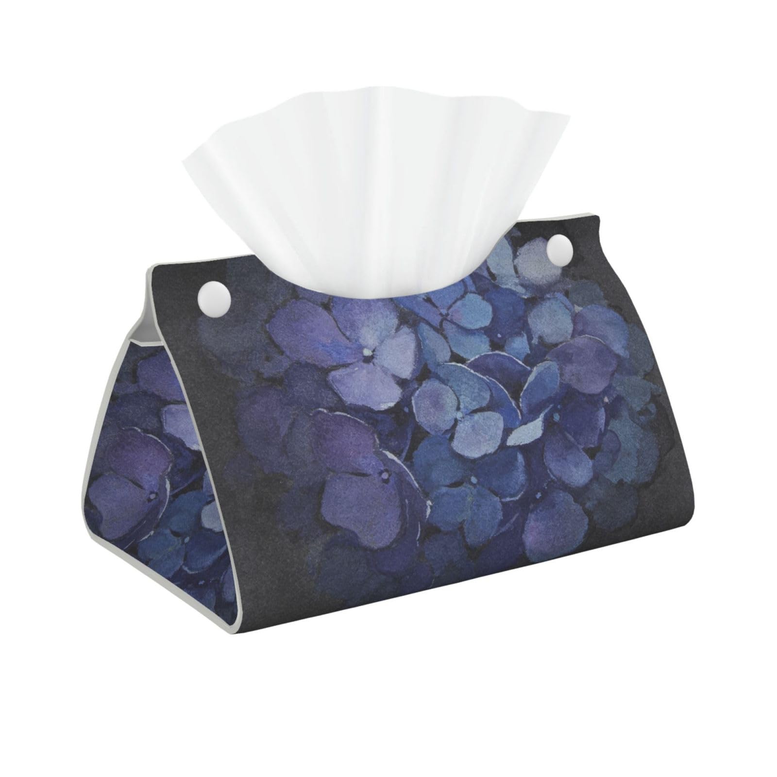 Dark Blue Bloom Long Leather Tissue Box Cover-Waterproof PU Leather Tissue Holder for Bathroom, Decorative Rectangular Tissue Case