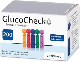 GlucoCheck Universal Lancets Pack of 200 - Sterile Blood Lancets for Low Pain Blood Collection Suitable for All Standard Lancing Aids