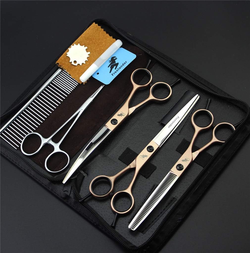 Pet Grooming Scissors Set Pet Scissors (7.0 Inch) Stainless Steel Blade Dog Grooming Scissors 3 Pieces Professional Pet Straight Scissors Thinning Scissors Curved Scissors for Body Face Ear Nose Paw