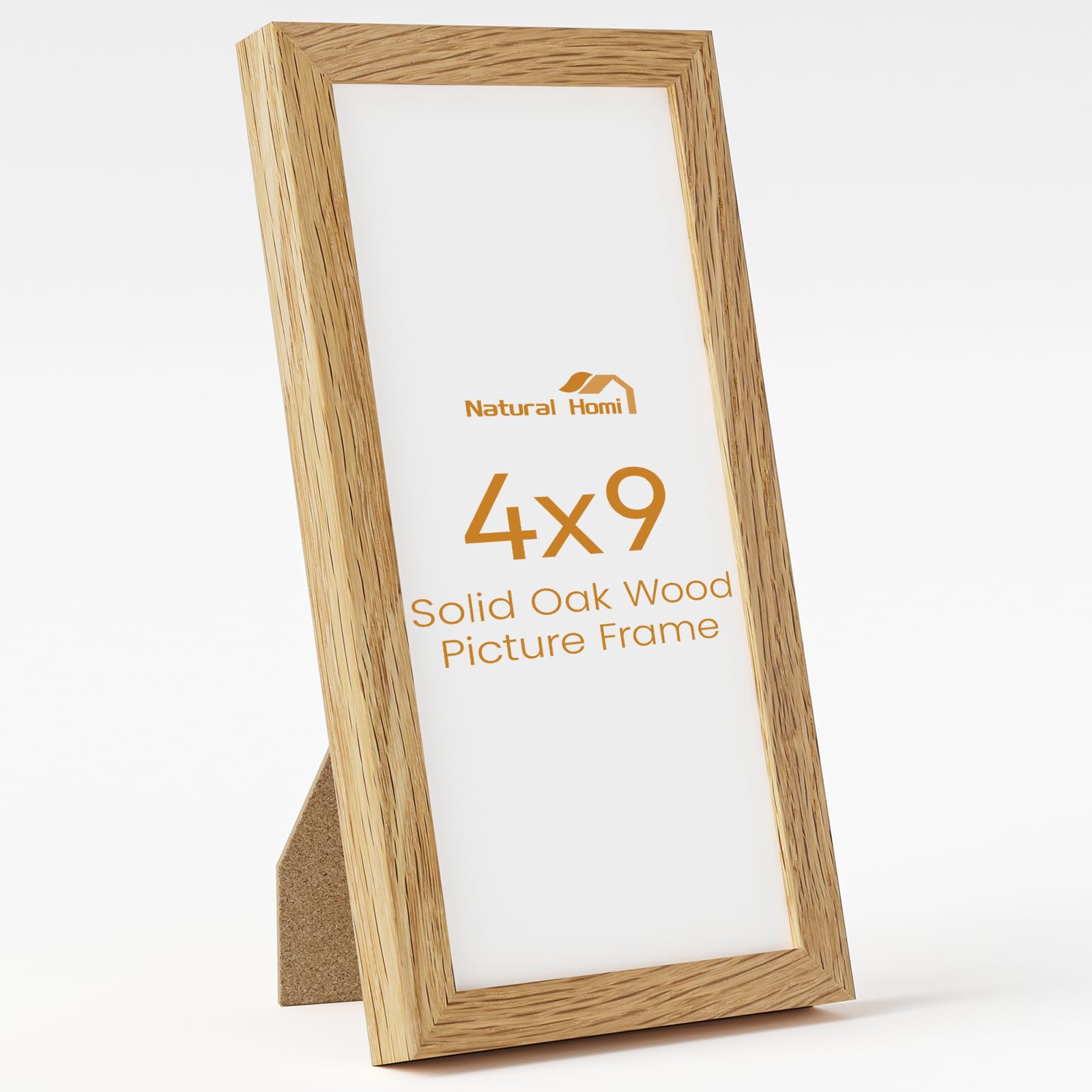 4x9 Picture Frame,Solid Oak Wood 4"x9" Photo Frame,Natural Oak Color Tempered Real Glass 4 by 9 Wooden Frames with No Mat,9x4 Picture Frames for Wall or Tabletop Display