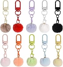 10 Pièces Mousquetons Colorés, Porte-Clés Souples Couleur Bonbon, Porte-clés Petite Boule de Poils de 2 cm, Crochet de Boucle Décoratif Bouchons à Visser à 360°, pour Clés, Sacs à Dos, Sacs à Main