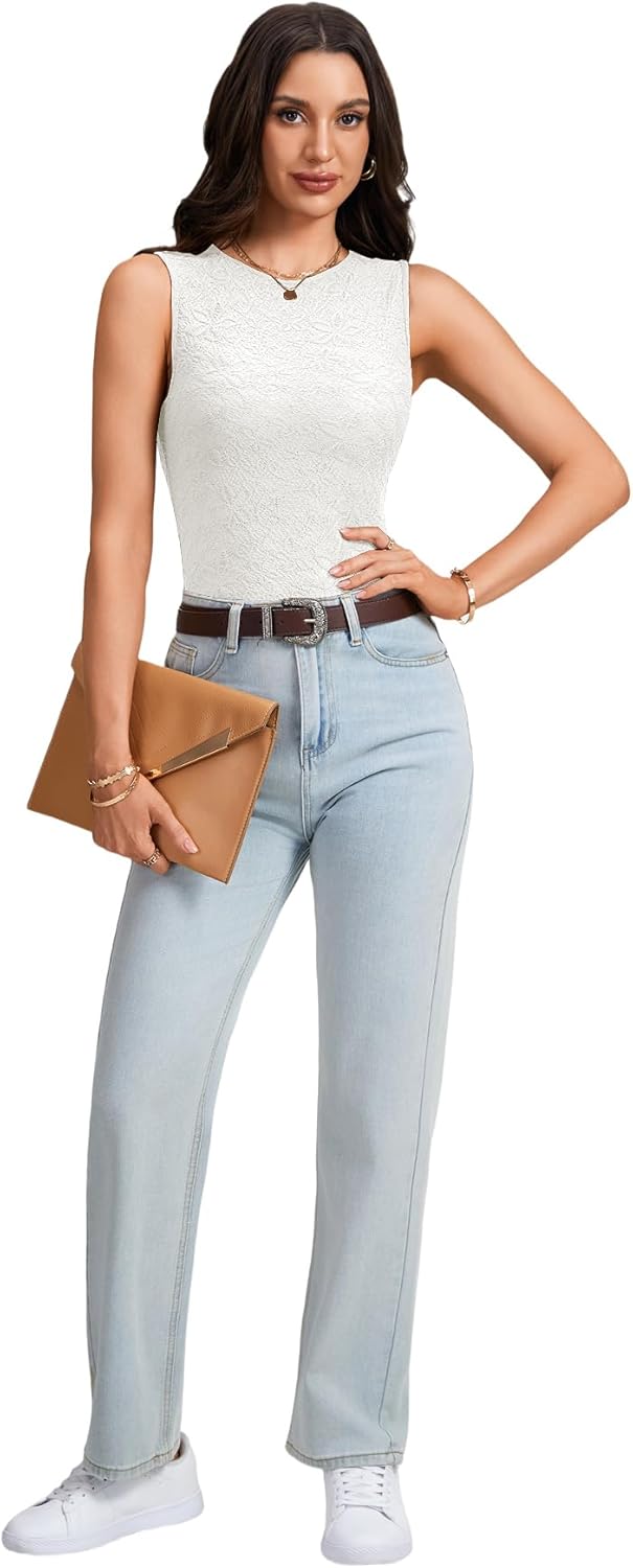 Rooscier Women's Floral Mesh Jacquard Sleeveless Crew Neck Slim Fit Sexy Tank Top - Image 6