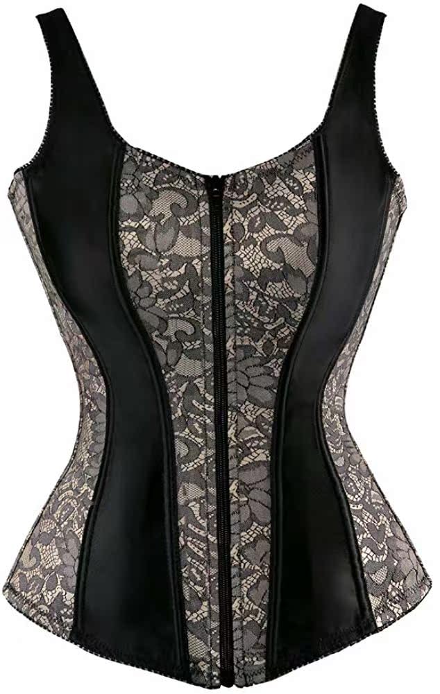 Women's Lace up Gothic Jacquard Shoulder Straps Tank Overbust Shaper Corset Bustiers Top