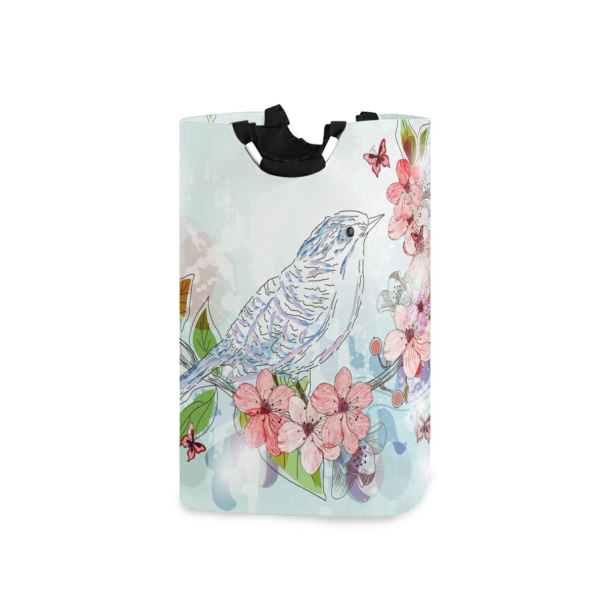 ALAZA Large Collapsible Laundry Baskets with Handles, Bird Butterfly Floral Washing Baskets Laundry Hamper for Bedrooms โ image 1