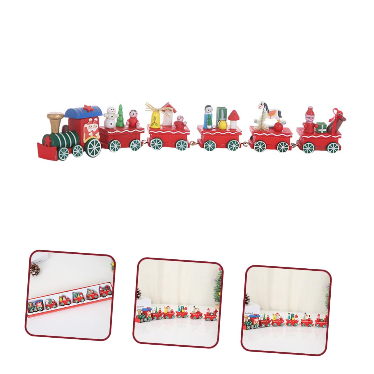 PHENOFICE Christmas Decorations Set Train Set Ornament Wooden Train Toy for Holiday Decor