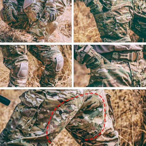 YEVHEV Taktischer Anzug für Herren, Hemd und Hose mit Knieschützern und Ellbogenschützern, für Outdoor-Aktivitäten, ohne Gürtel (CP, Hemd:M Hose:34)