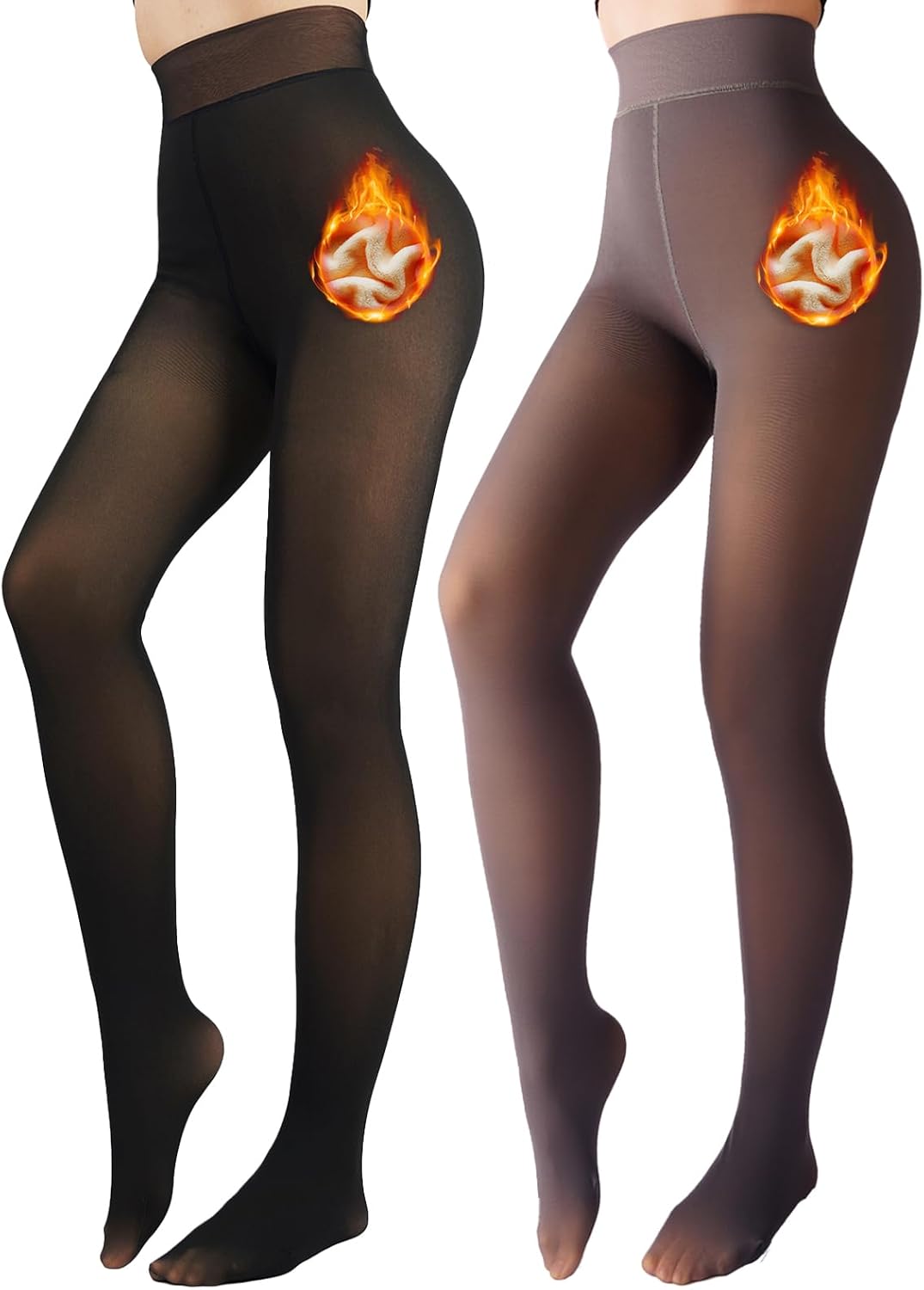 2 Pack Fleece Lined Tights Sheer Winter - Fake Translucent Tights Winter Thick Warm Pantyhose Sheer Women Leggings Black+grey XX-Large