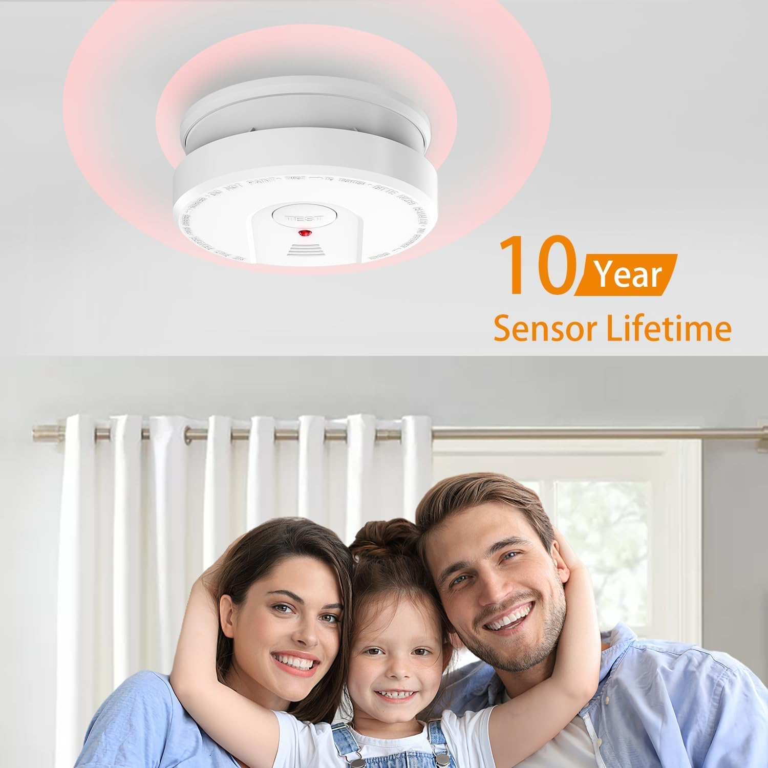 ZYTA Detector de humo de 10 años para el hogar, con batería reemplazable de 5 años, botón de prueba, indicador LED, funciona con pilas (4 unidades)