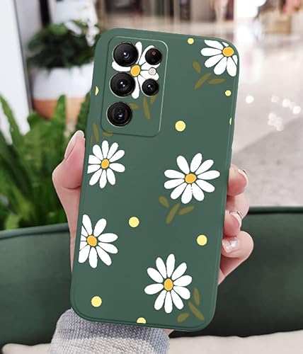 Miniatura 4 de Funda compatible con Galaxy S22 Ultra, diseño de margaritas, protección de lente de cámara, a prueba de golpes, funda protectora de silicona líquida