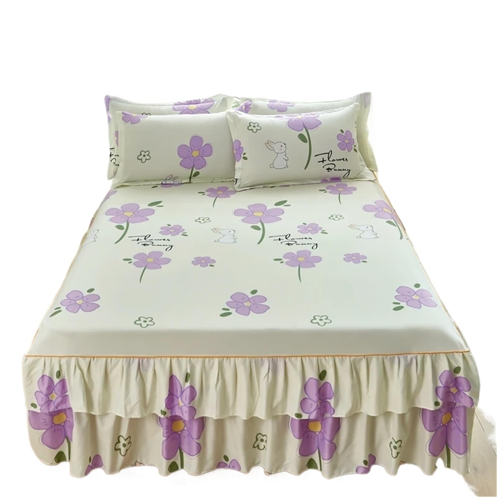 Vestiletto Matrimoniale Copriletto con volant 1 pezzo lenzuolo stampato floreale elastico 180x220 dimensioni gonna (federa da ordinare)(B,1 pc skirt 120x200cm)