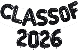 TONIFUL Black Class of 2026 Graduation Balloon Banners Foil Balloons Decorations 2026 Congrats Grad Balloons for Class of 2026 Congratulation Graduations Party Supplies