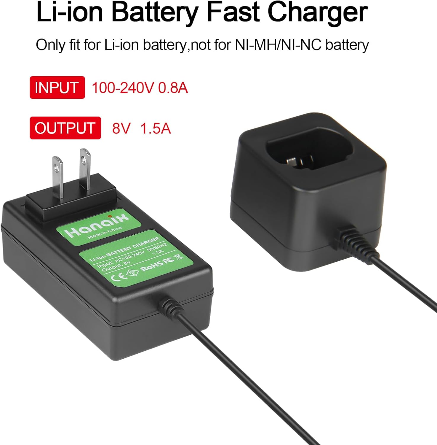 8V Li-ion Charger Compatible with Dewalt DCB080 DCF680N1 DCF680N2 DCF680G2 DW4390 DCF682 DCB095 DCL023,Fit for Dewalt 8v Lithium Battery(Not for Ni-Mh/Ni-Cd Batteries)
