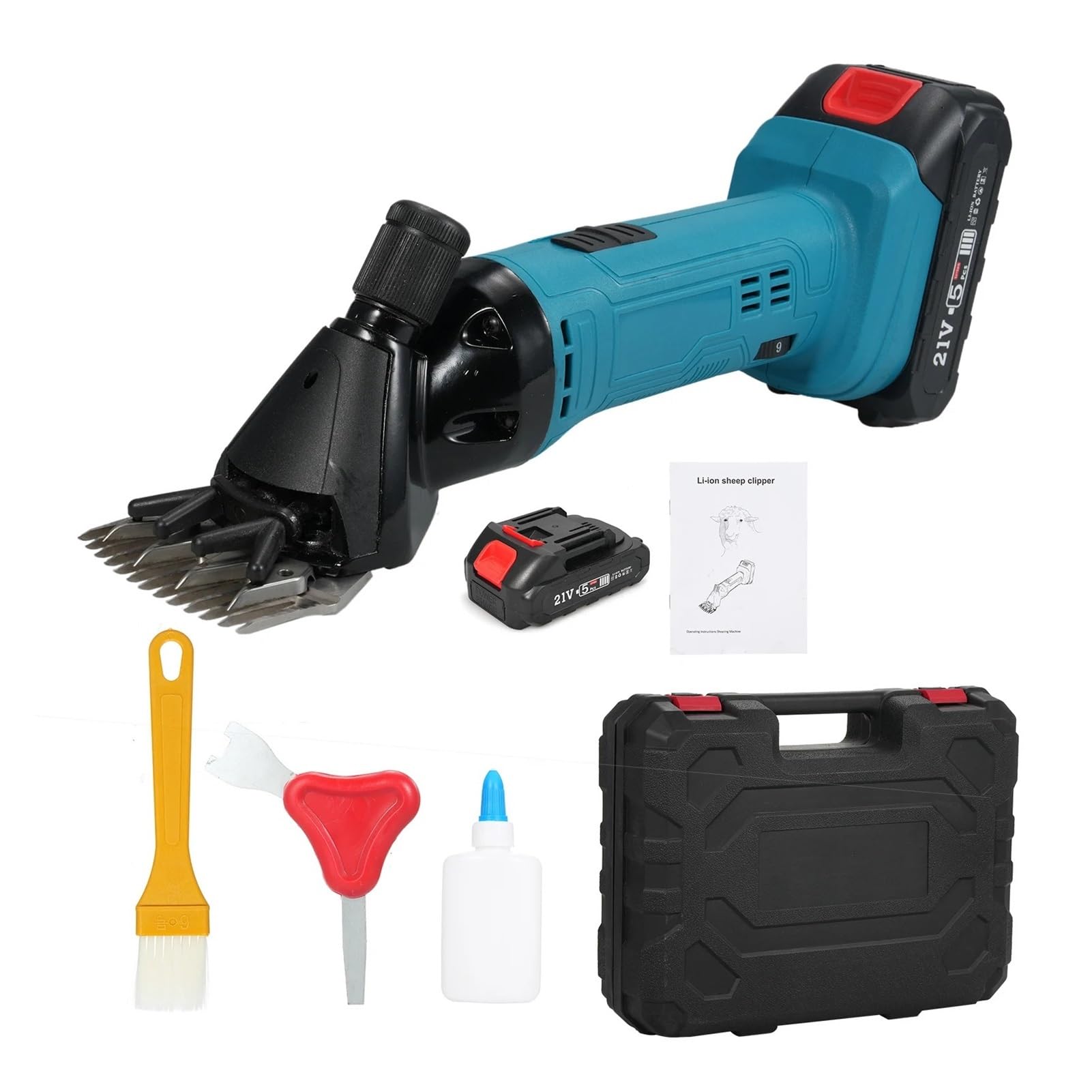 Tosatrice elettrica for pecore 500 W 2400 giri/min Tosatrice ricaricabile professionale 21 V con 6 velocità for la rasatura della lana di pelliccia nelle pecore Utilizzo multiplo(1 Battery)