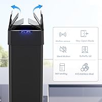 Vista 4 de TLSUNNY Basurero automático de 16 galones, de acero inoxidable, con sensor de movimiento, cubo de basura inteligente con tapa de mariposa, anillo