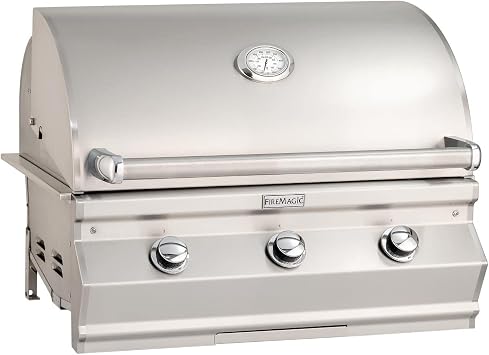 Fire Magic Choice 30-Inch Built-In Grill Natural Gas, 304 Stainless Steel Outdoor Built-in Grills with Analog Thermometer, 60000 BTU BBQ Grill for Outdoor Kitchen, 540 Sq. In. C540i-RT1N