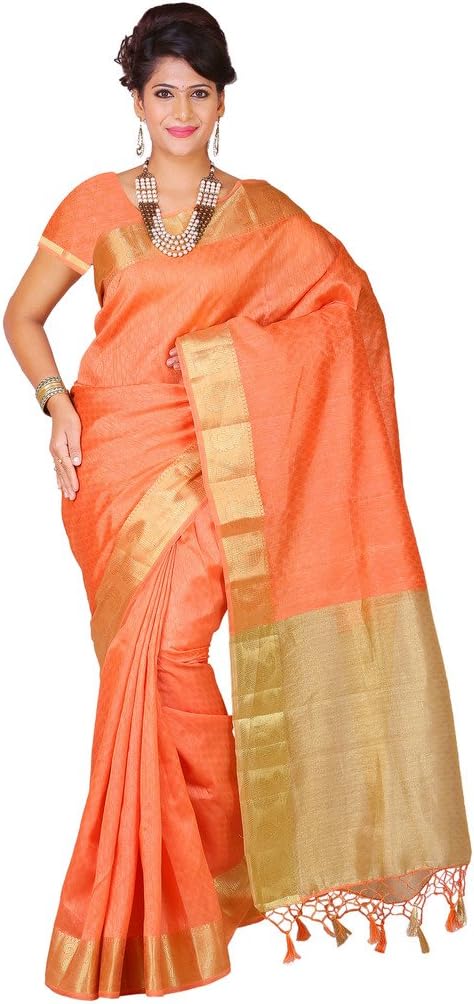 Womantra Mysore Art Orange Tussar Silk Saree