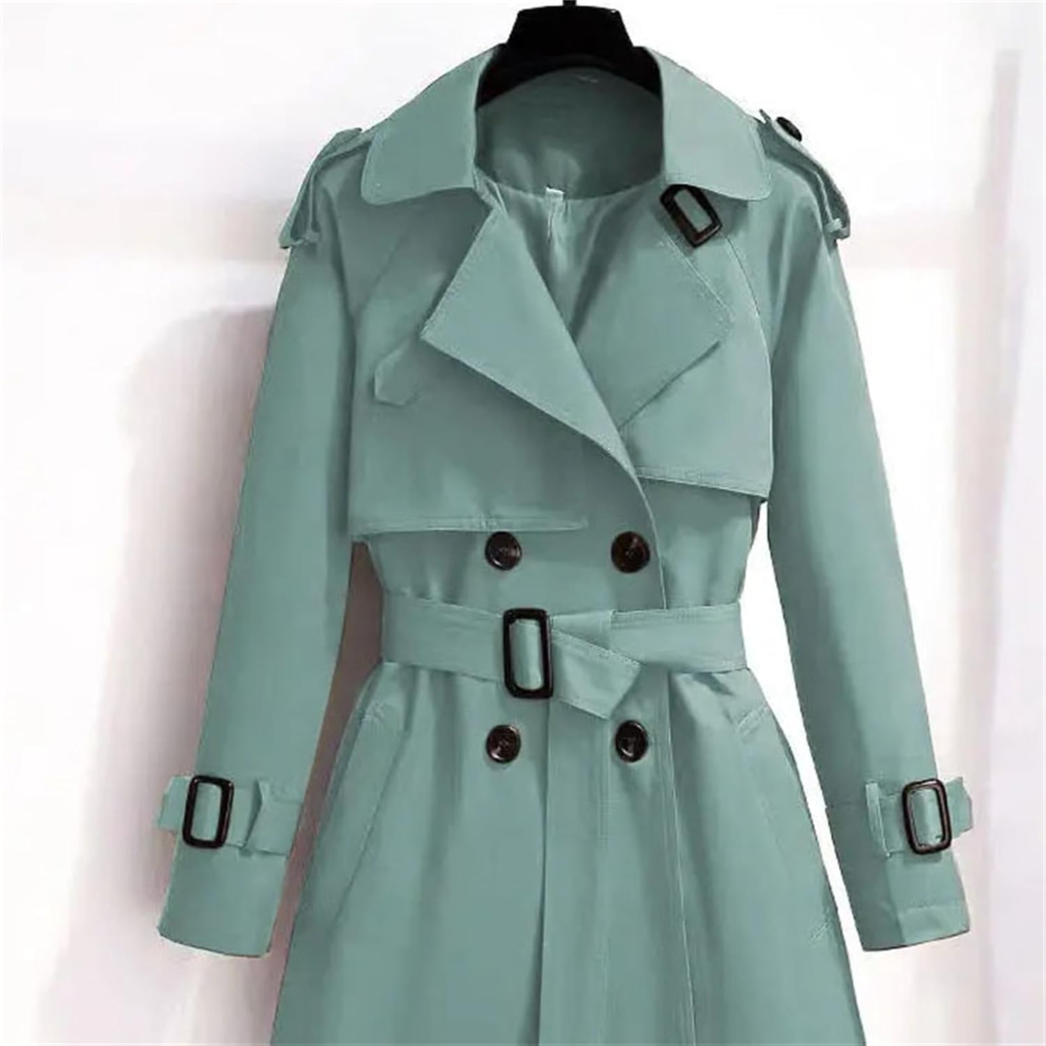 Women's Middle Coats Double Breasted Adjustable Waist Trench Coat All - Match Elegant Outerwear With Belt
