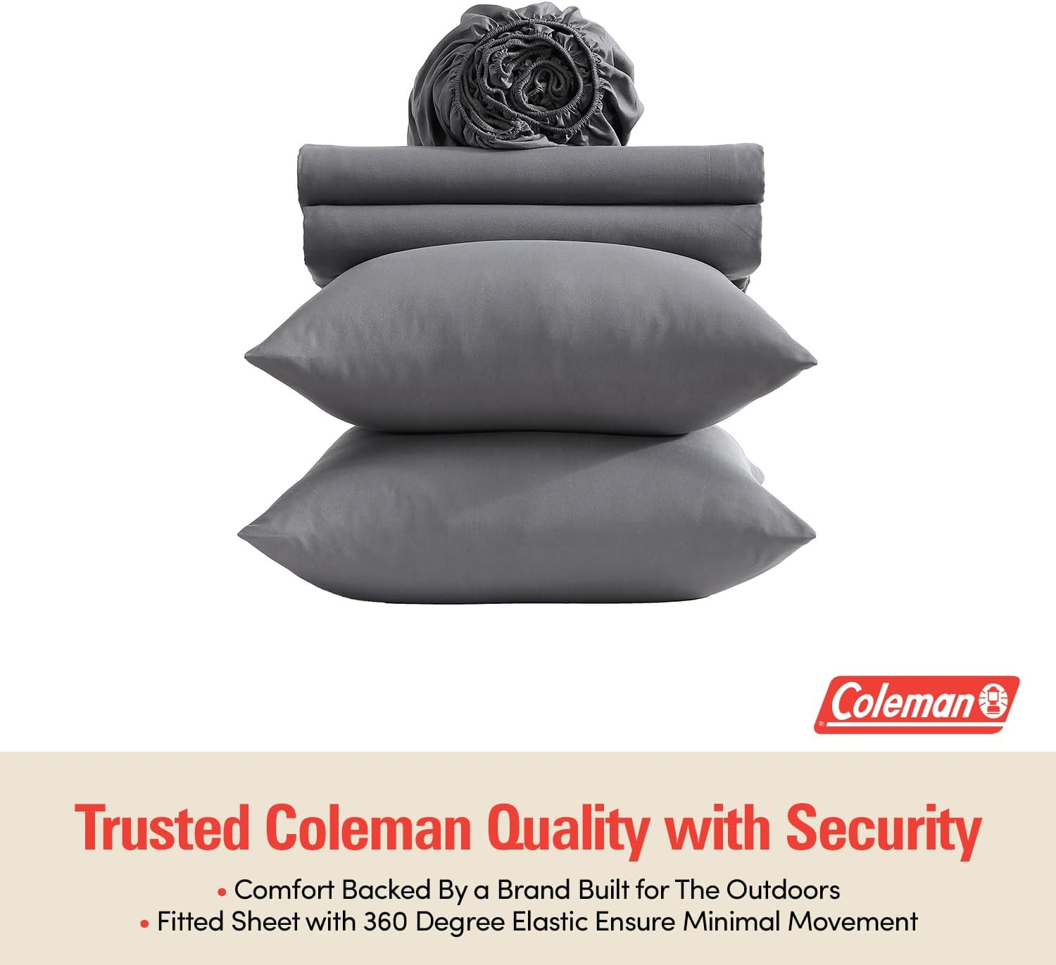 Coleman Queen Sheet Set – Durable Home Bedding with Outdoor Heart, Stylish & Reliable for Bedroom or Cabin – Premium Solid Color, Built for Comfort, Style & Occasional Outdoor Use, Gray