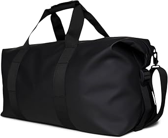 RAINS Hilo Weekend Bag Large - Black Waterproof Travel Duffel for Men and Women - Duffle with Coated Zip, Compression Straps, Adjustable Strap