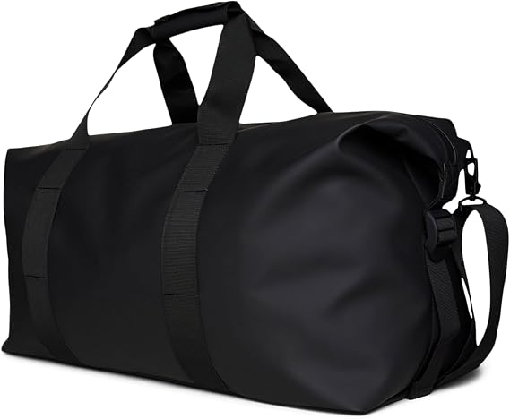 RAINS Hilo Weekend Bag Large - Black Waterproof Travel Duffel for Men and Women - Duffle with Coated Zip, Compression Straps, Adjustable Strap