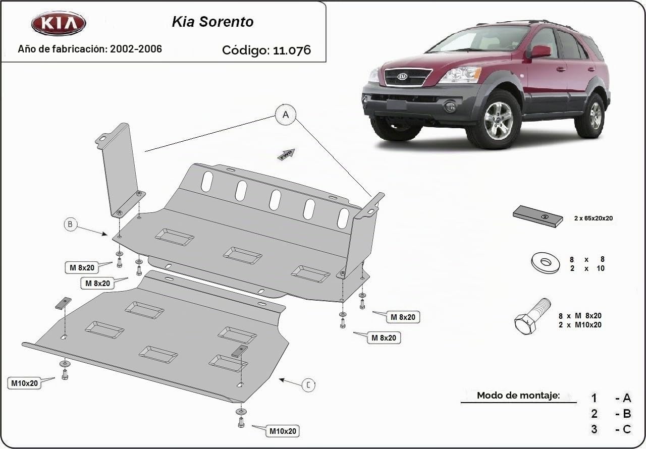 Protector metálico bajo el motor y enfriador de acero compatible con Kia Sorento (2002-2006)